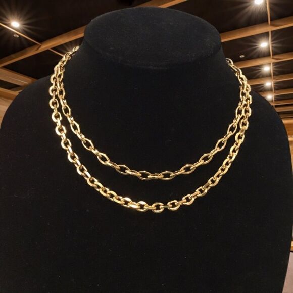 BOLD STATEMENT LAYERED GOLD CHAIN LINK NECKLACE - Picture 2 of 3